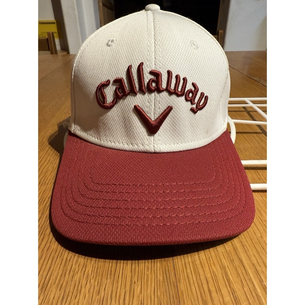Callaway Odyssey FlexFit Golf Hat White Burgundy‎ A-Flex Stretch Fit